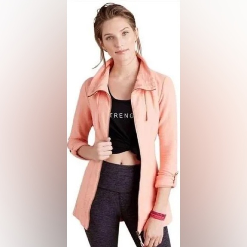 Anthropologie Saturday Sunday Quinn Peach Pink High Neck Zip Sweatshirt Jacket S